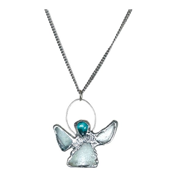 Sea Glass Angel Pendant Bezel Handcrafted with intricate Silver Blend Metalwork - Picture 8 of 12